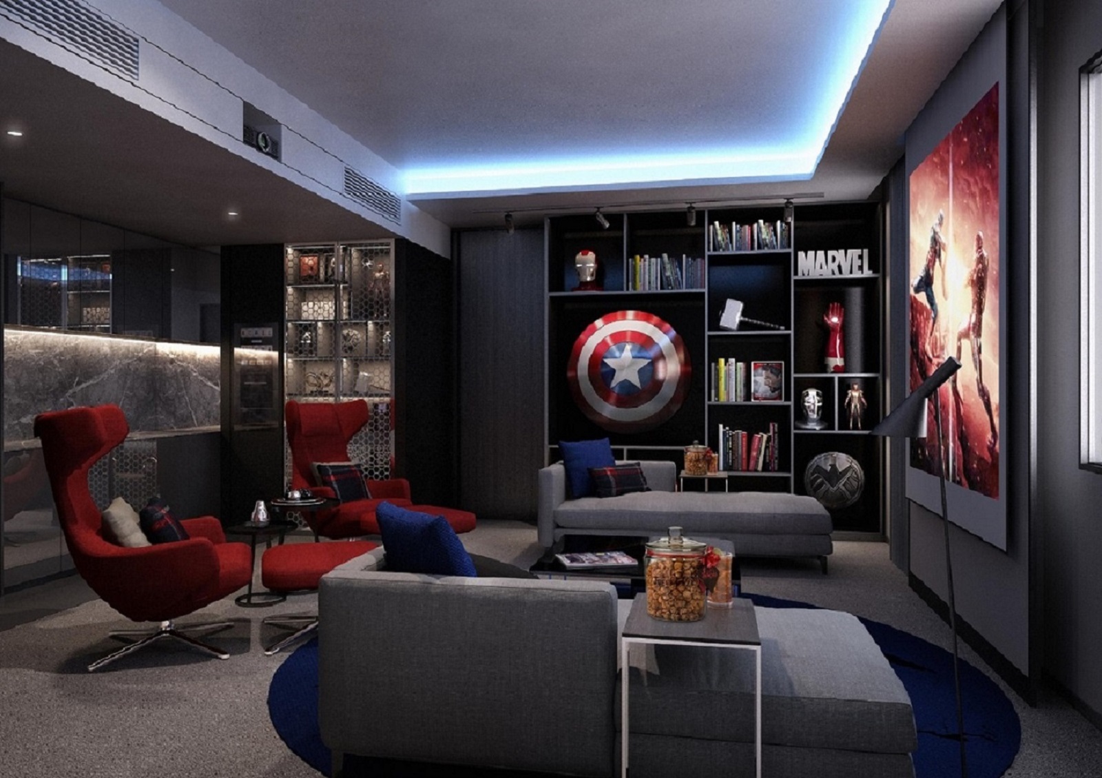 Комната марвел. Комната гика Марвел. Комната в стиле Marvel. Квартира в стиле Мстители. Интерьер в стиле Марвел.
